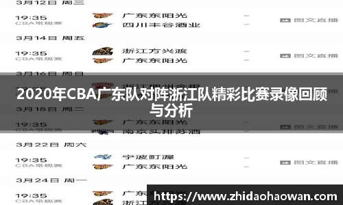2020年CBA广东队对阵浙江队精彩比赛录像回顾与分析